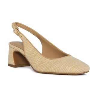 NYDJ Faelynn Slingback Heels Raffia woven square toe nude 6.5 new in box
